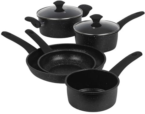 URBN-CHEF Forged Carbon Steel Non-Stick Cookware Sets – Casserole Pots, Frying Pans, Saucepan & Induction Base – Suitable for Gas, Electric, Ceramic, Halogen Stoves | Durable Soft-Touch Handles