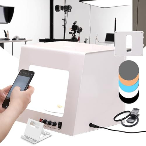 agreilduite Mini Kit Caja luz para Estudio fotográfico con Plato Giratorio automático 360°,Que Permite colocarlo o colgarlo, Caja luz Estudio Regulable con Fondos Colores,softbox para fotografía,TB30