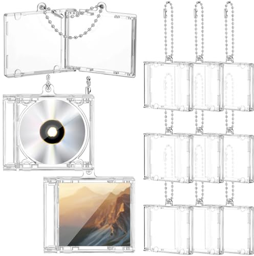 Misdary Lot de 10 Mini Porte-clés en Plastique Transparent pour CD - Porte-clés Vierge pour CD - Porte-clés personnalisé pour Bricolage, Sac à Dos, décoration à Suspendre