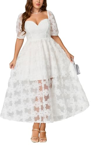 EYWOL Wedding Dresses for Women: White Bridal Shower Dress - Plus Size White Midi Dress - Evening Formal Dresses for Women - A-Line Cocktail Outfits