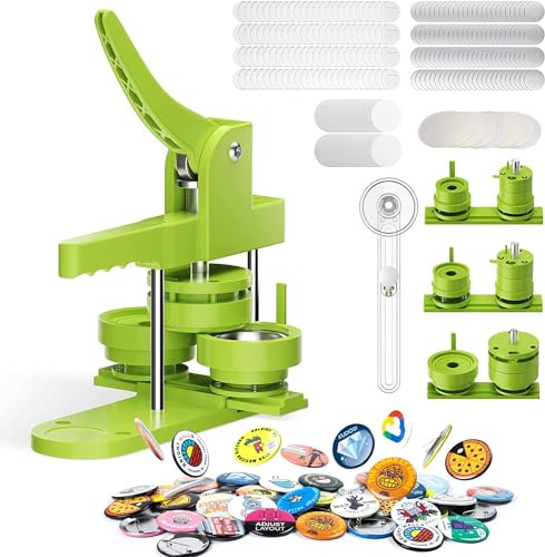 Button Maker Badge Machine 25+32+58 mm with 300pcs Plastic Badge and 100pcs Metal Button Sets, Pin Maker Machine,DOYFAY DIY Badge Press Machine with Molds & Circle Cutter