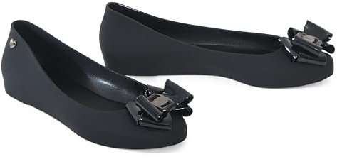 kraftd Womens Jelly Ballet Shoes Bow Details Slip-On Flats Peep Toe Ballerina Pumps | Ladies Footwear | Office Pump | Shoe (Black Matt, 4)