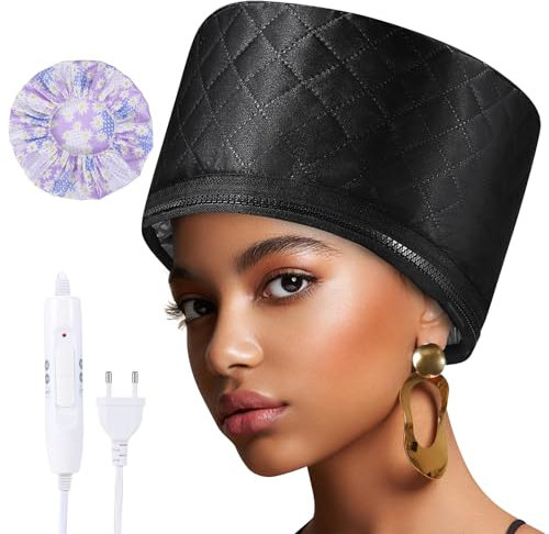 LUTIVI Thermo-Mütze für Tiefenbehandlung, Dampfhaube für Haarmasken, Heizhaube mit 2 Temperaturmodi für Spa, Salon, Zuhause – Schwarz
