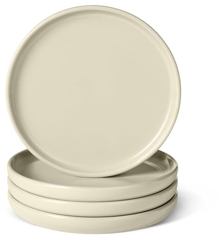 Amazon Basics Glazed Stoneware Salad Plates, Ceramic 4-Piece Set, Microwave, Dishwasher and Freezer-Safe, Stain-Resistant, 8.3 in., Ivory