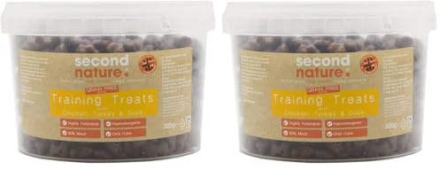 Second Nature High Meat Grain Free Dog Training Treats: Chicken, Turkey & Duck 300g - Natural Puppy Treats & Healthy Dog Treats for Small Dogs & Large Dogs (Pack of 2)