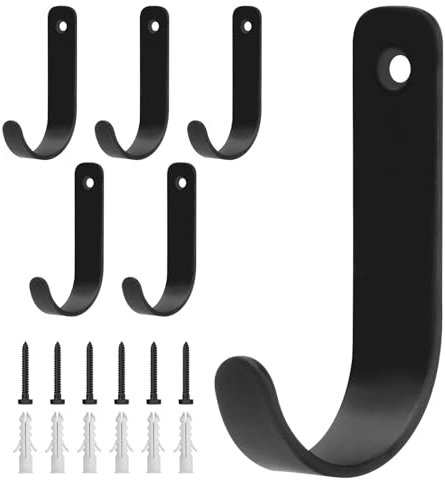 6 Pcs Crochet Porte Manteau Mural, Patère Murale en Métal Noires, Crochets Patere Porte Manteau pour Vêtements Chapeaux Sacs Clés pour Chambre Salle de Bain Cuisine Salon Couloir (Style Long)