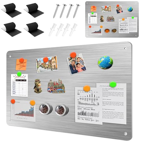 LUPATDY Tableau Magnétique Mural, 43 x 30cm Plaque Aimantee pour Magnets, Metal Tableau D'affichage Magnétique Pour Cuisine, Bureau, Réfrigérateur - Argenté
