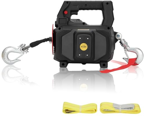 Lonsge 1000LB Battery Power Winch 40FT Synthetic Rope, Compatible with DeWALT Battery(Greater Than 20V 4.0ah),Battery Powered Winch with Remote,for Lifting (Black,Battery not Included)