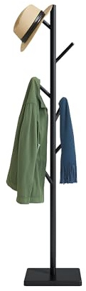 Relaxdays Appendiabiti a Forma di Albero, 8 Ganci Appendi Abiti, Attaccapanni HLP: 177x30x30 cm, in Legno e MDF, Nero