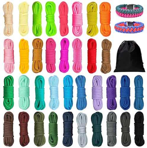 36 Colors Paracord Bracelet Rope 10 Feet 4mm Paracord 550 Parachute Cord 7 Strands Nylon Ropes Outdoor Survival Rope for DIY Bracelets Outdoor Activities Keychain Dog Leads Carabiner (Solid Color, 3M)