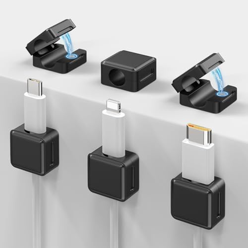 ELUTENG Clip Cavi Scrivania, 6 Pezzi Magnetico Fermacavi Autoadesivi Organizer Cavi Senza Residui per Cavo di Ricarica USB, Cavi di Alimentazione, Cavo Ethernet per Casa, Ufficio (7mm) - Nero
