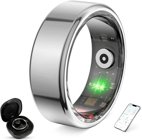 Anillo Inteligente Smart Ring para Hombre y Mujer, Rastreador de Actividad con Monitor de Frecuencia Cardíaca, Sueño, 100+ Deportes, Podómetro, Resistente al Agua IP68, Sin Suscripción para iOS
