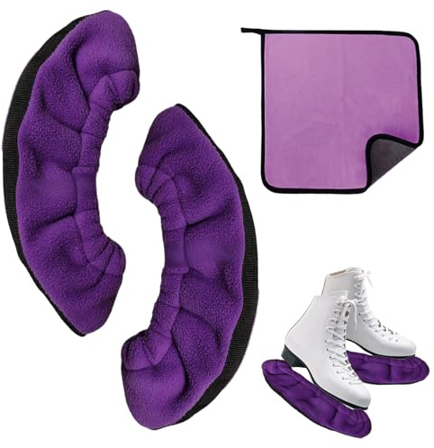 EDLMKM 1 Pair Ice Skate Blade Covers, Ice Skate Soakers, Skate Covers with Two Towel, Winter Skate Guards, Ice Skating Accessories, for Ice Hockey Skates Figure Skating Ice Skates (Purple)