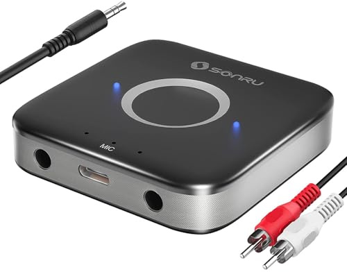 SONRU Ricevitore Bluetooth 5.3 HiFi, Adattatore Audio Wireless con Jack AUX 3,5mm e RCA,Doppie Uscite AUX per Autoradio Impianto Stereo Casa
