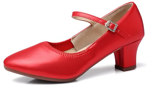 DADAWEN Chaussures de caractère Bride à la Cheville Chaussures de Danse Latine Femme 4.5 cm Salsa de Salon Bout Fermé