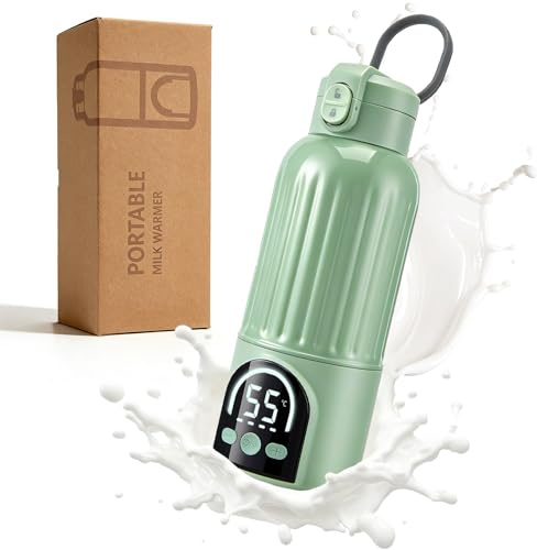 Chauffe-Biberon Portable 500ml, 18000mAh, 140W Chauffe-Lait Rapide & Contrôle Température Précise, Pour Lait Maternel et Préparation, Recharge USB-C, Vert