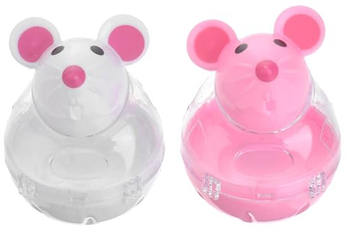Abaodam Distributeur de Nourriture pour Chats Éducatif Interactif 2pcs en Plastique Forme Souris Blanc et Rouge pour Entraînement et Alimentation Ludique