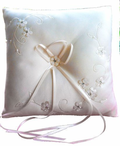 LadyMYP© Schickes Ringkissen mit Glitzer-Blumen: Elfenbein