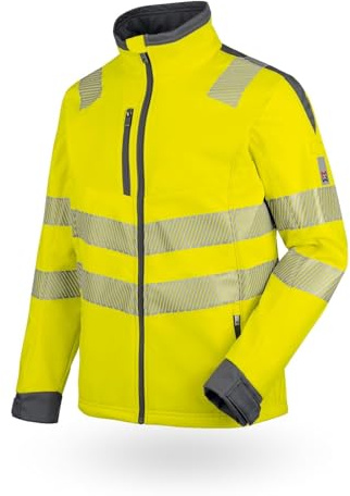 WÜRTH MODYF Warnschutz Softshelljacke Neon – hochwertige & reflektierende Arbeitsjacke in Größe L – winddicht, atmungsaktiv & wasserabweisend (8.000 mm WS)| Gelb