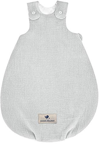 Julius Zöllner Babyschlafsack gefüttert Musselin 2,5 TOG Gr. 50/56 | 100% Baumwollmusselin | Oeko-TEX Standard 100 | grau