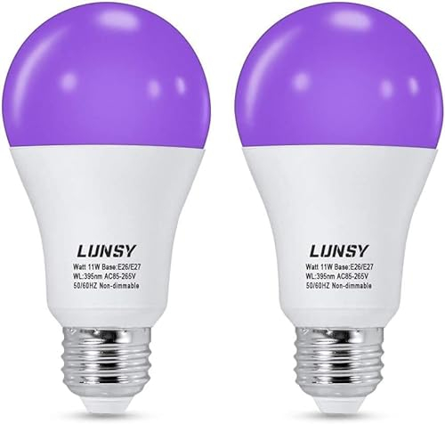 LUNSY 11W Schwarzlicht Glühbirne, 2PCS UV Lampe E27 Glühlampe, 385-400nm UV LED Birne SchwarzBirn Partylicht Black Light Bulb für Bodypaint Kindergeburtstag Halloween Party Disco Club
