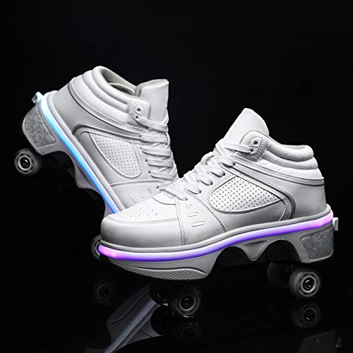 YXHUI Deformation LED Roller Shoes Scarpe da Skate per Donna Uomo, Ragazzi Bambini Scarpe con Ruote Roller Sneakers Scarpe, per Regalo per Principianti Unisex,Silver-EU36/UK3
