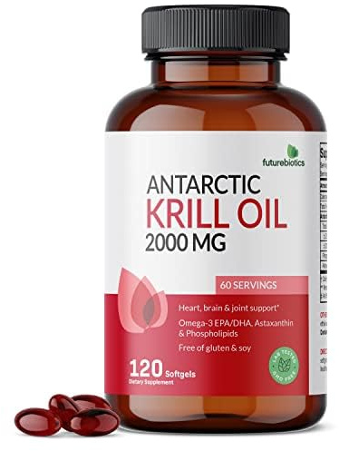 Futurebiotics Huile de krill antarctique 2000mg avec astaxanthine, oméga-3s EPA, DHA et phospholipides - 100% pure huile de krill premium testée sur métaux lourds, sans OGM - 120 gélules