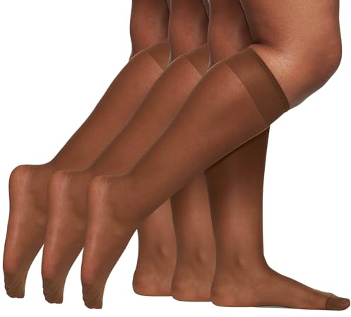 Berkshire 6728 Women's All Day Sheer Knee Highs – Reinforced Toe 20 Denier Nylon Stockings - 3 Pair Pack