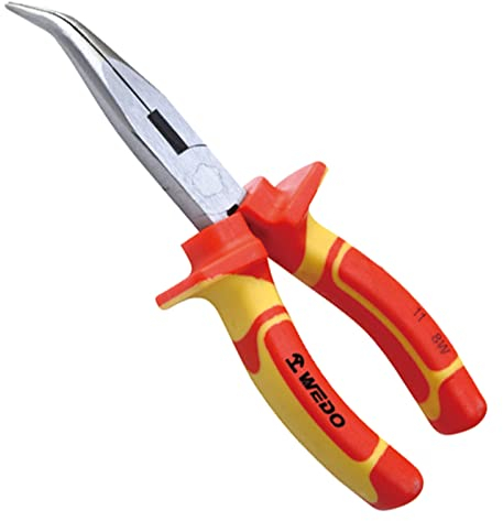 WEDO VDE Pince isolée 1000 V 15,2 cm avec long nez courbé - Pince à injection avec corps en acier au chrome vanadium et double matériau - Poignées antidérapantes - Dureté de la mâchoire HRC58-63
