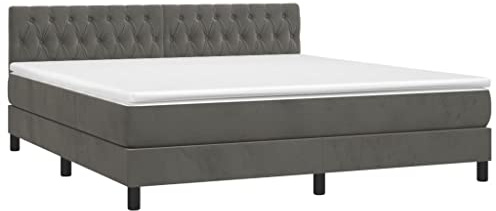 vidaXL Ramsäng med madrass mörkgrå 180x200 cm sammet, dubbelsäng, säng, säng ram, dubbelsängar, sängar, säng ramar, stoppad säng, stoppade sängar