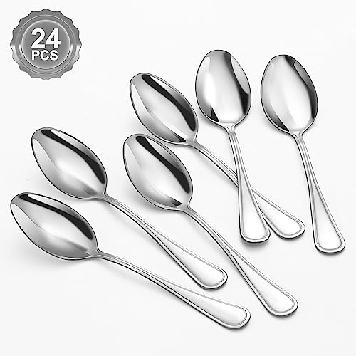 BEWOS 24 Cucchiai, Cucchiai da Zuppa da 20,3 Cm (8), Cucchiai in Acciaio Inox, Cucchiai in Tavola, Cucchiai da Minestra Lucidati a Specchio, Cucchiai da Dessert Lavabili in Lavastoviglie, Cucchiaio