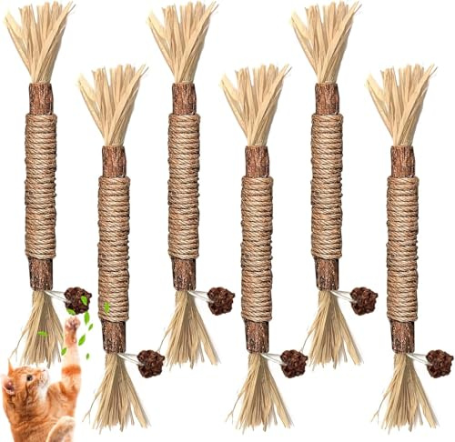 Simsky 6 Pièces Bâtonnets Herbe à Chat, Bâtonnets d'herbe à Chat, Bâtons à Mâcher pour Chats, Jouets pour Chats, Jouets de Soins Dentaires pour Chats, Bâtonnets Herbe à Chat pour Grincer des Dents