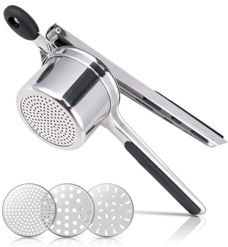 Unichild - Presse-purée en acier inoxydable 304 - Grand presse-purée de 425,2 g avec 3 accessoires interchangeables - Presse-pommes de terre - Machine à passatelli