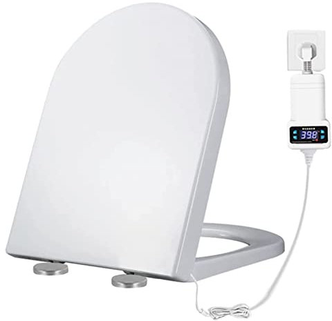 Electric Digital Intelligent Toilet Seat with Adjustable Temperature - Heated Soft Close White Loo Seat - Quick Release, Easy Clean Feature