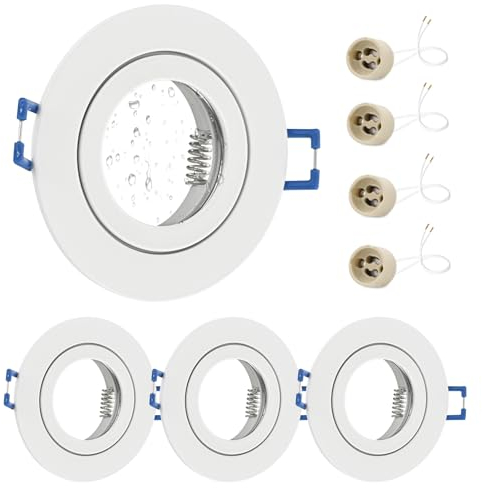GeyouLux Marco Foco Empotrable Blanco Incl. GU10 Zócalo IP44 Ojos de buey led para techo Aluminio Downlight led techo empotrable Para 50MM MR16 Lámparas O Halógena Baño Sala Cocina, 4 Pack, 68mm