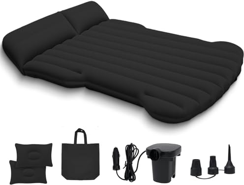 Howduoyu SUV Air Mattress, Car Air Mattress Compatible with Tesla Model Y, Camping Bed for Car Backseat, Inflatable Sleeping Pad with Pump, Truck Jeep Travel Bed for Camping Road Trip (Black)