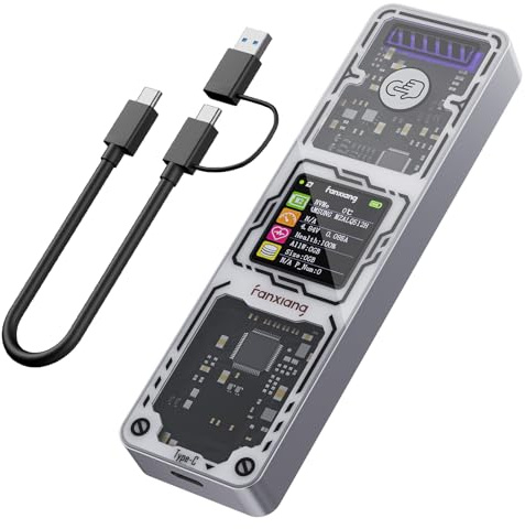 fanxiang Smart M.2 NVMe Enclosure, USB 3.2 Gen 2 10Gbps SSD Enclosure with Intelligent Display Screen, Real-Time SSD Health Monitoring, Compatible with 2230/2242/2260/2280 M-Key & B+M Key—MD86