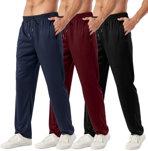 3PC Men's Zipper Mesh Fabric Jogger Pants - Breathable & Flexible Fit, Comfortable for Sports & Casual Wear
