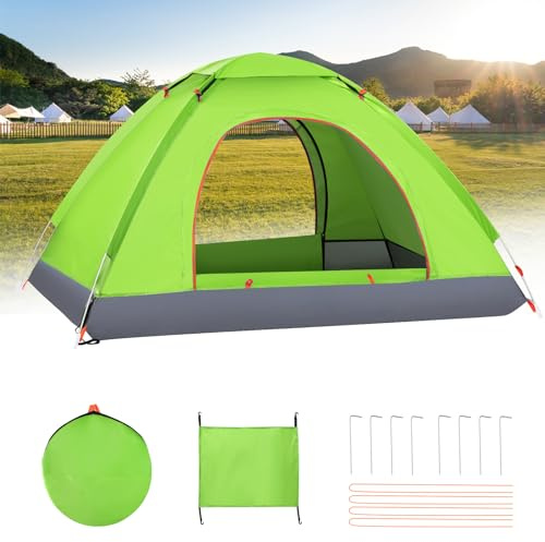 Lishetimig Tente de camping automatique pour 2 à 3 personnes, tente pop-up légère, imperméable, facile à installer pour le camping, la randonnée, l'alpinisme, la plage, sac de transport inclus (vert)