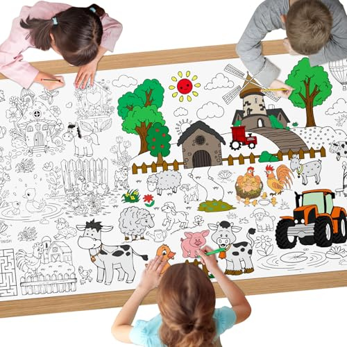 AYESY Tovaglia da colorare con fattoria, tovaglia fai da te per feste per bambini, poster da colorare gigante, tovaglia per bambini, ragazzi e ragazze, regalo di compleanno, arte artigianale
