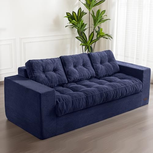 MAXYOYO Canapé 3 Places en Velours Côtelé, Floor Sofa Rembourré avec Accoudoirs, Canapé Causeuse avec Coussin et Dossier Capitonnés, Grand Sofa Poire pour Chambre à Coucher ou Salon