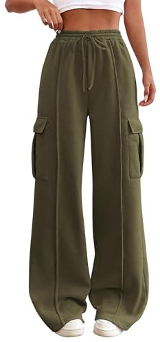 Rianclud Cargo Pants for Women High Waisted Wide Leg Sweatpants Boyfriend Sweatpants Baggy Casual Joggers Pants for Running Army Green
