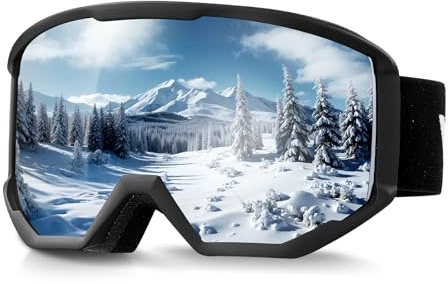 VEVOR Masque de Ski Revêtement Revo Argenté Masque de Snowboard OTG, avec Monture TPU, Double Ventilation Anti-buée, Mousse Triple Couche, Lunettes de Motoneige pour Garçons, Filles, Hommes, Femmes