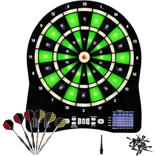 Tablero de Dardos electrónicos con Pantalla de puntaje LCD, Tablero de Dardos de Punta Suave iluminada con 6 Dardos, para Adultos niños Green