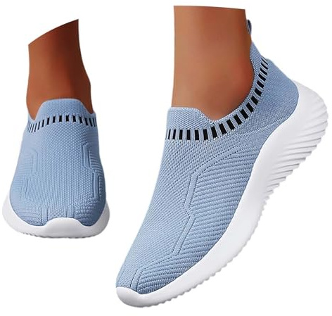 Generisch Zapatos sin cordones para mujer, planas, modernas, transpirables, informales, estilo retro, para caminar, zapatillas deportivas, festivas, tirolesas, zapatos de verano, Azul claro., 37 EU
