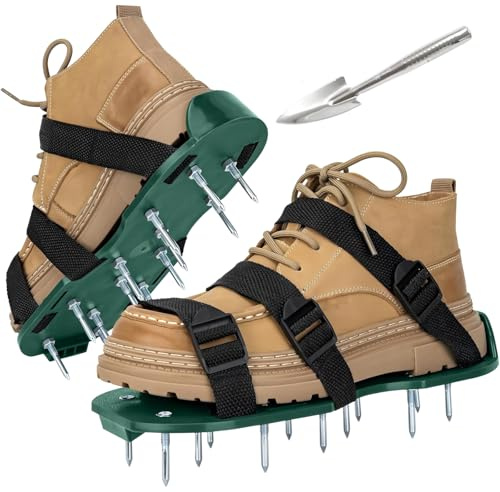 Hsyadazi Zapatos de aireación de césped, zapatos de uñas para aireadores de césped y escarificadores con cierre de y clavos premontados para el cuidado del jardín y como zapatos de regla, utilizables