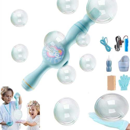 Varita de niebla de burbujas, varita mágica de burbujas de niebla, máquina de burbujas de humo, con burbujas elásticas coloridas y efecto de humo, (incluye burbujas de agua y guantes) (azul)