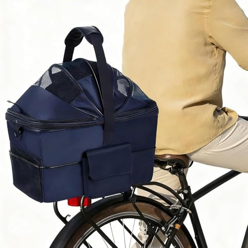 New Pet Carrier Bicycle Basket Bag Pet Carrie for Small Dogs & Cats, Rear Rack Dog Basket with Mesh Cover, Portable Grab Handle & Shoulder Strap, Secure Leash, Ventilated Travel Bag
