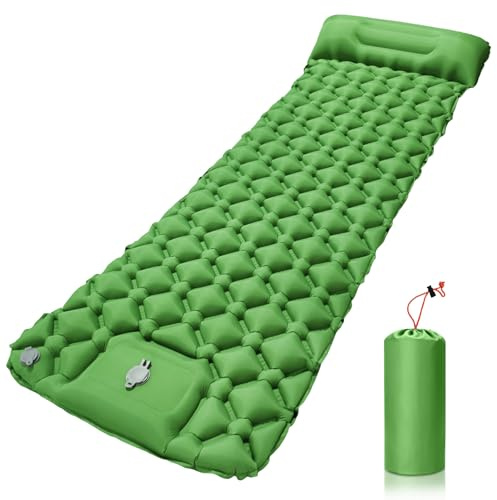 JUQG Materassini Autogonfianti da Campeggio, Materassino Gonfiabile Impermeabile con Pompa a Pedale e Cuscino, Ultra Leggero e Portatile, Adatto per Campeggio, Lescursionismo, Viaggi e Outdoor