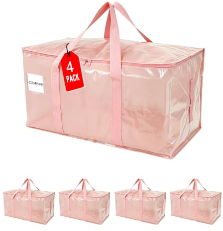 ZFWDSY 4-pack 93L flyttpåsar med lock och dragkedja, Stora transportpåsar med handtag, Hopfällbara flyttlådor för flytt, studentboende, camping och juldekorationer | Förvaringsväska med handtag och lock för kläder sängkläder täcken flyttresor, alternativ till flyttlådor